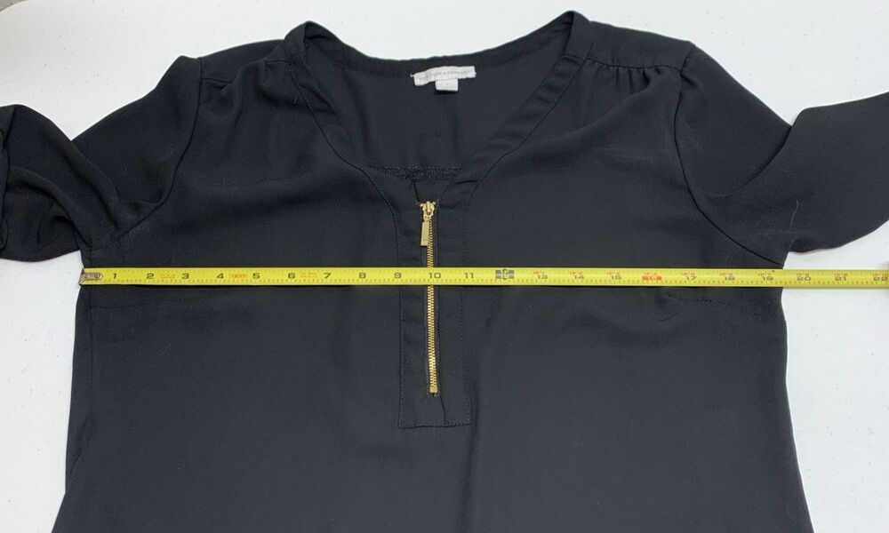 New York & Co Blouse Top Womens S Black Sheer Dark Whimsical Ruffles - Picture 6 of 13